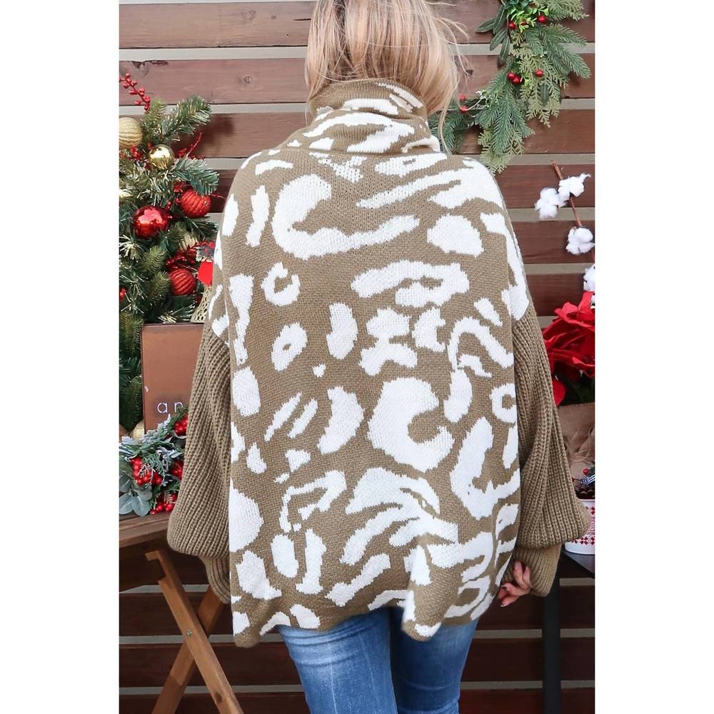 NEW ATWOOD color block turtle neck sweater in leopard printed - Picture 2 of 2